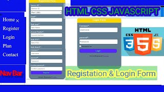 Responsive Side Navigation Bar in HTML CSS Java Scripts  Login & Registration Form || Navbar || CSS