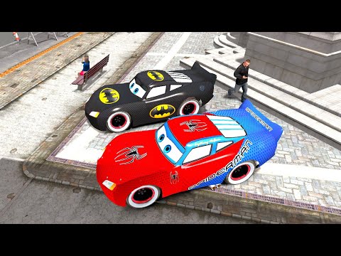 GTA IV 🏆Spiderman McQueen Vs Batman McQueen Ep. 1 GTA IV Testing Damage Mod