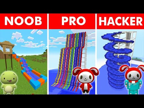 Maizen - Minecraft NOOB vs PRO vs HACKER: WATER PARK BUILD CHALLENGE