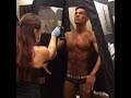 Competitor getting sprayed for competition with Pro Tan.