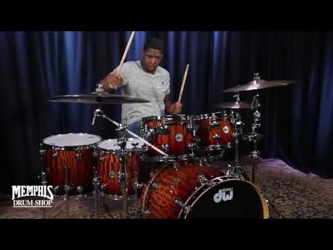 DW Private Reserve Giant Quilted Sapele Drum Set 22/10/12/14/16 - Quick Rich Red Fade (DRPR5PCGQS)