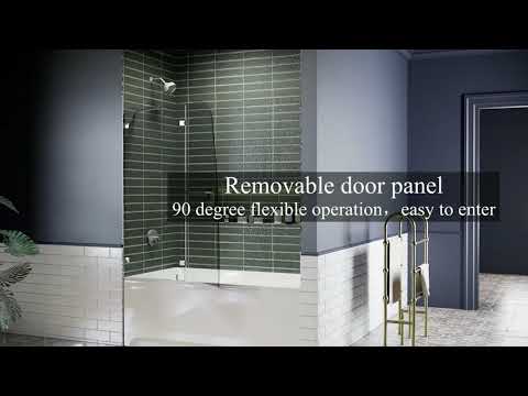 SUNNY SHOWER Bathtub Door Frameless Hinged Tub Door