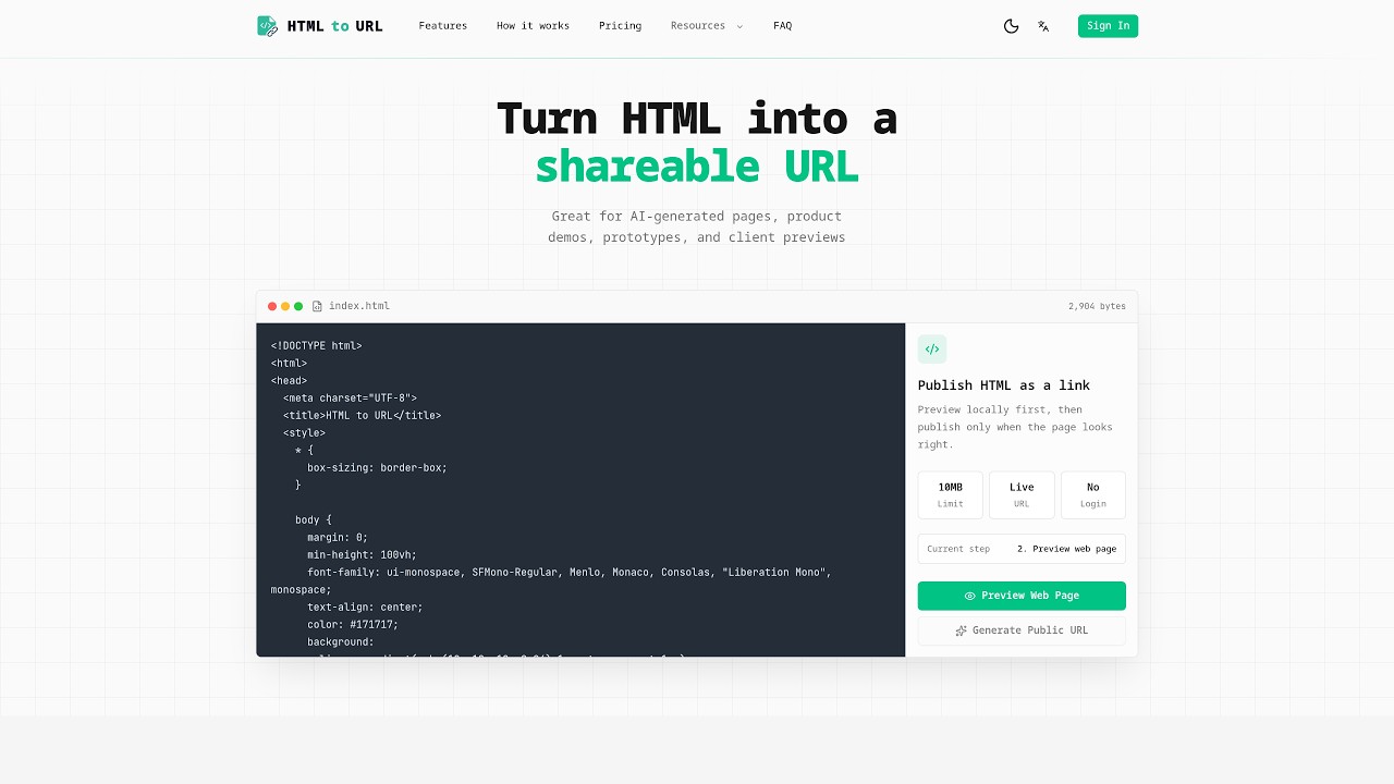 HTML to URL demo video