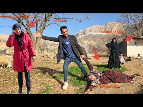  husband returns home after taking  first wife to  hospital and is angry at  second wife's behavior.