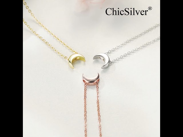 Vídeo relacionado con ChicSilver Collar Mujer Luna Invertida Plata 925 Colgante Oro Blanco