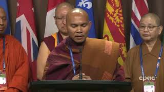Ven Paññakāra, leader of Walk for Peace, speaks on Parliament Hill in Canada