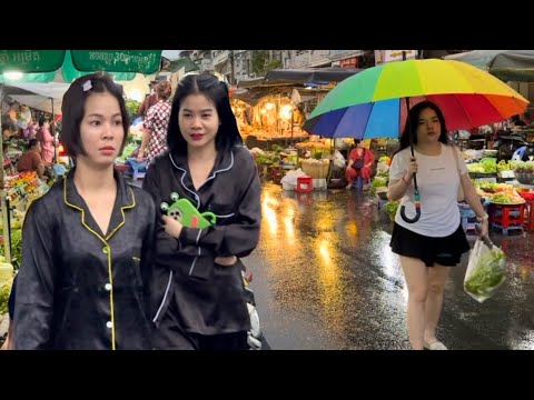 Cambodia 2024 - Heavy Rain Walking Tour - Relaxing 4K - Phnom Penh City