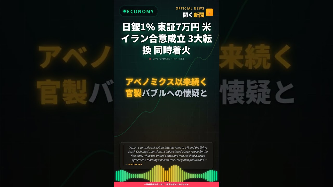 日銀1% 東証7万円 米イラン合意成立 3大転換 同時着火