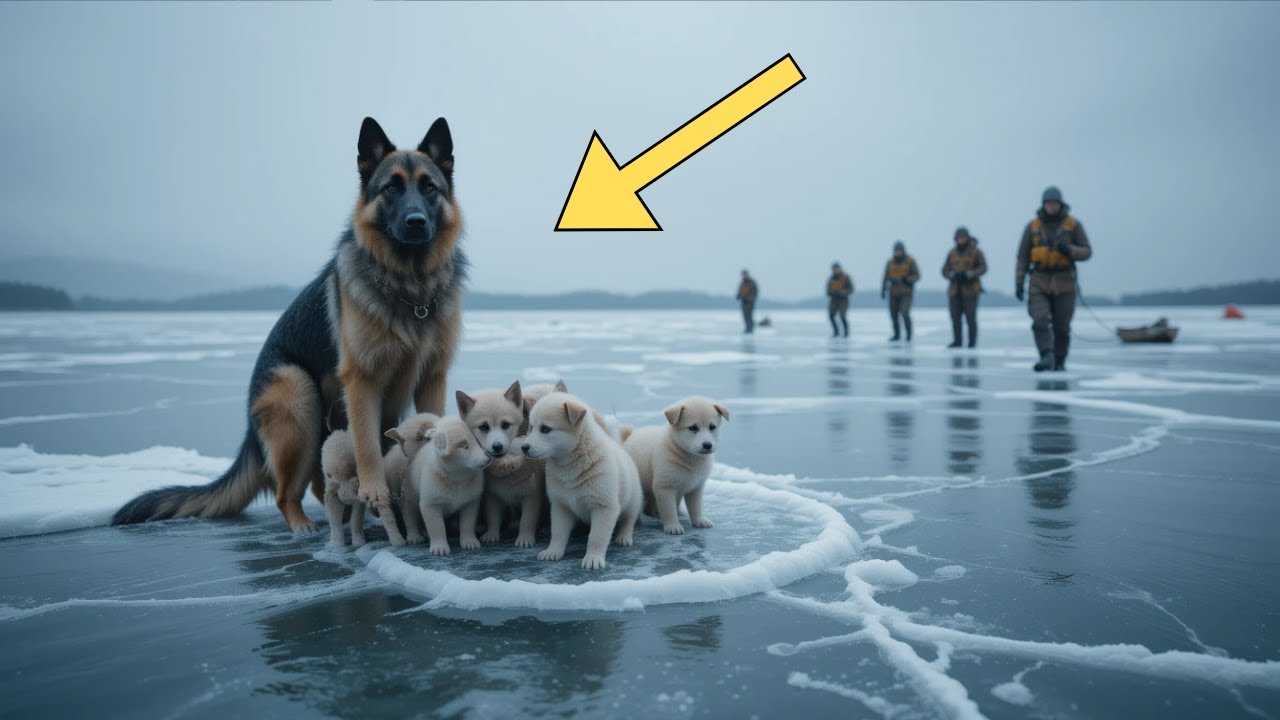 German Shepherd and Her Puppies Trapped on Ice, You Won’t Believe Who Came to Their Rescue