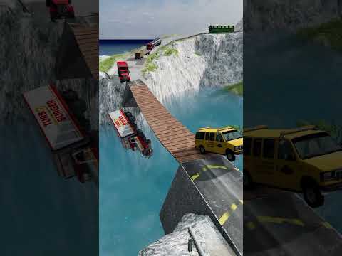 Cement Truck, Mini Van, Burger Truck vs Suspension Bridge
