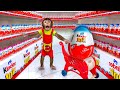 Monkey BuBu go shopping Kinder Joy Eggs at Supermarket and get trouble in the toilet | BUBU ANIMALS
