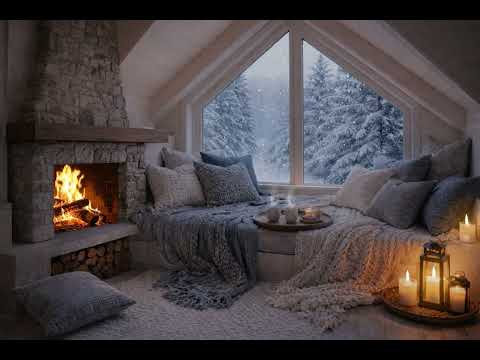 Cozy Winter Attic Cabin Nook ❄️ Snowy Forest Views & Soft Fireplace Ambience (No Ads) 