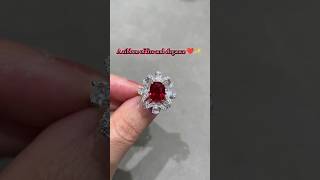 Oval Pigeon Blood Ruby Ribbon Halo Ring | 18K Gold Fine Jewelry