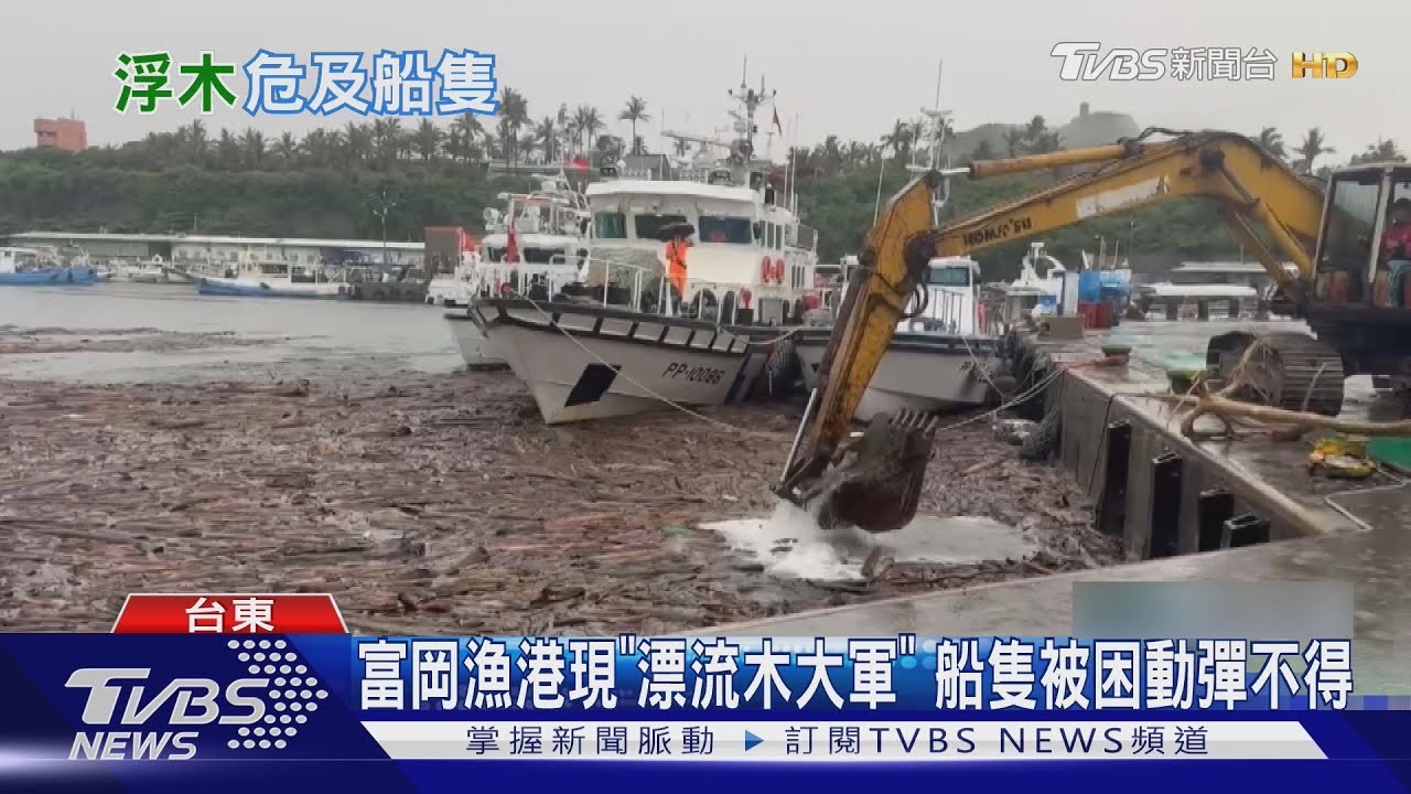 富岡漁港現「漂流木大軍」 船隻被困動彈不得