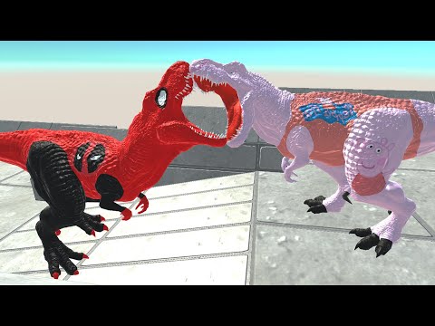 PEPPA PIG T-REX vs DEADPOOL T-REX DEATH FALL - Animal Revolt Battle Simulator