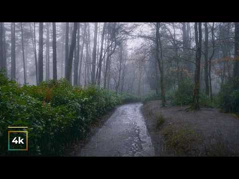 4K Relaxing Rain Walk in Misty Forest 🌧️ Heavy Rain & Fog Ambience | Cinematic ASMR Nature Walk