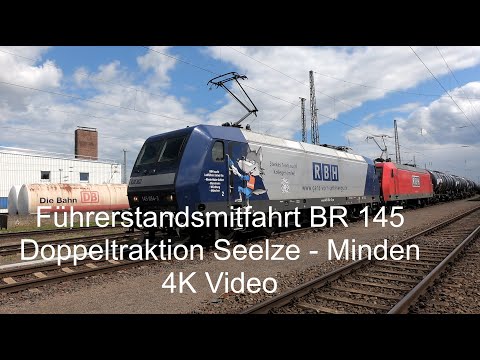 Führerstandsmitfahrt / Cabview BR 145 Doppeltraktion Seelze Rbf. - Minden / Video 117 (4K)