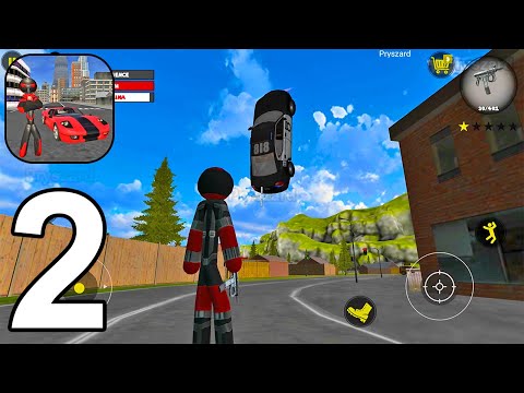 Stickman Rope Hero Gameplay Part 2 - Red Spider Stickman Rope Hero Escape From Police On Bike