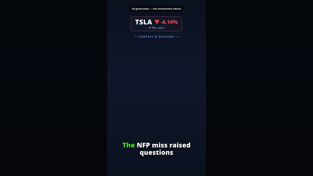 Why Is Tesla Stock Falling Today? TSLA -6.14% (Jul 2) — NFP Miss Pressures Markets