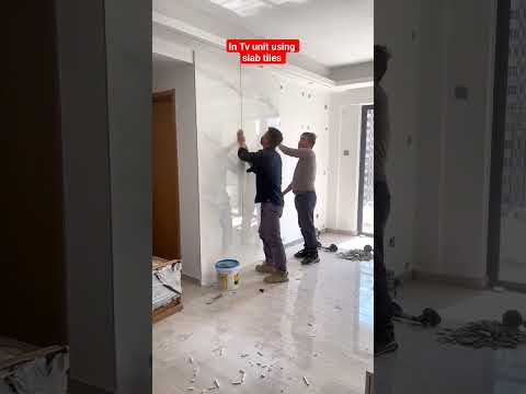 TV unit me slab tiles kese use kare? #viral #tile #tiles #tvunits #marbletiles #trending