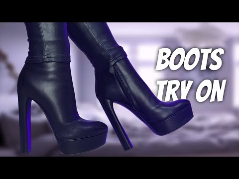 black HIGH HEELS BOOTS l TRY ON l PrincessYork