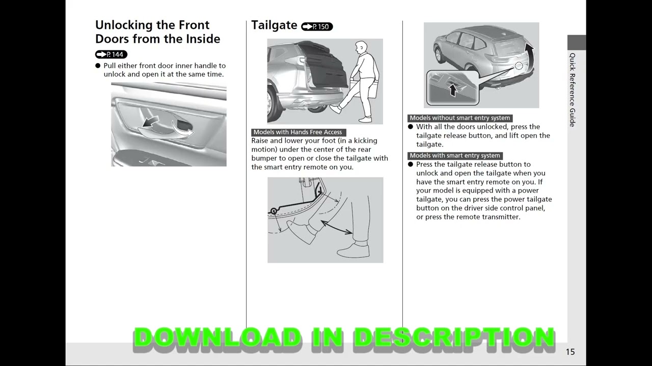 Honda CR-V 2000-2023 Owner’s Manual PDF English | Complete Car User Guide & Driver Handbook