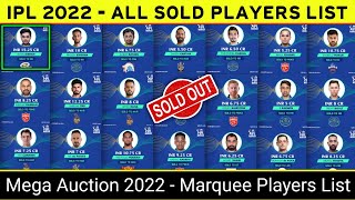 Tata IPL 2022 Mega Auction Live - All Sold out Players  & 70+ Sold Players, Price, Teams, Auction