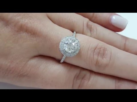 D SI2 18k White gold Double Halo Diamond Engagement Ring Round 1.31 Carat Total
