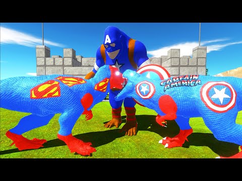 SUPERMAN T-REX vs CAPTAIN AMERICA T-REX CASTLE DEATH RUN - Animal Revolt Battle Simulator