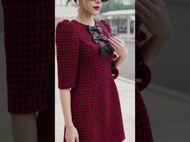 ND11A520 - Đầm dạ tweed zích zắc