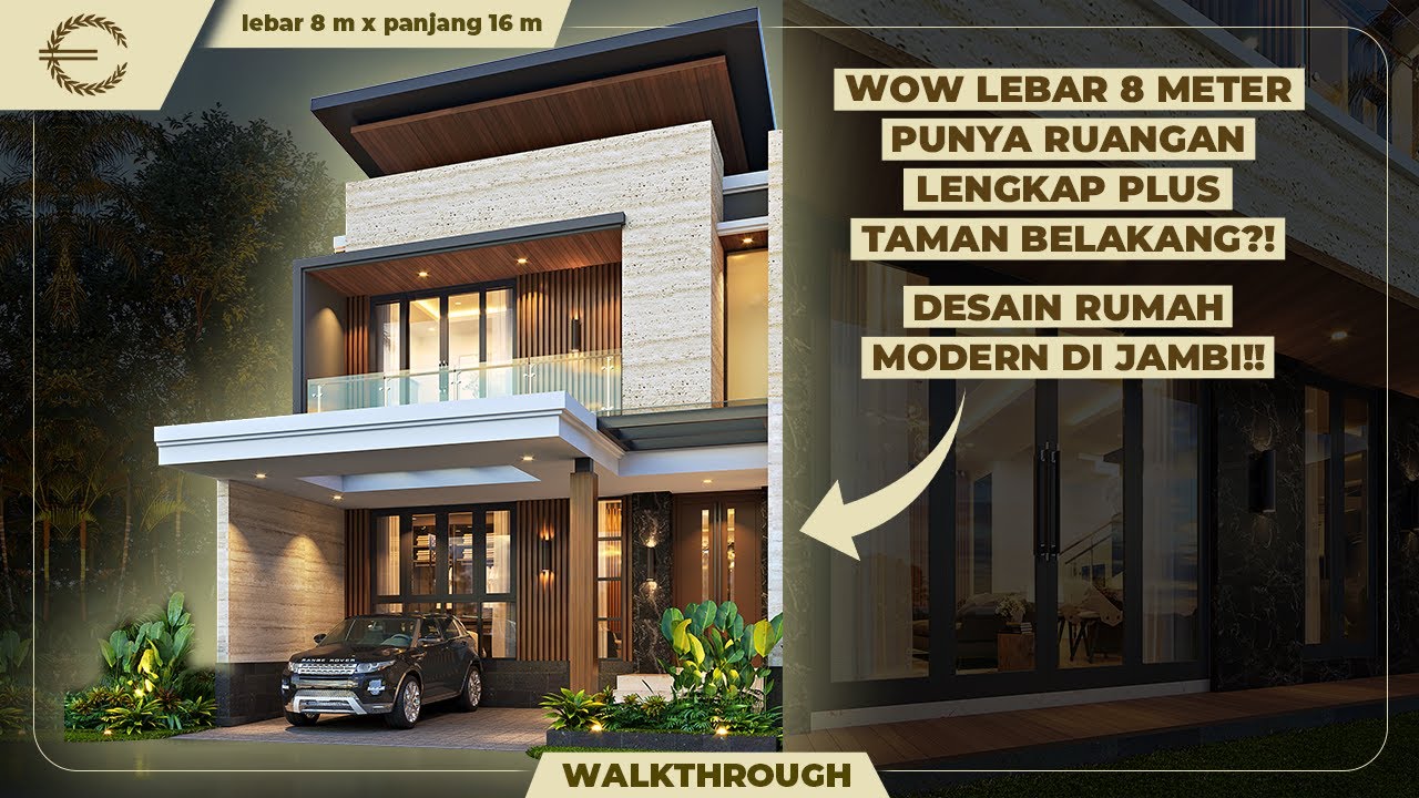 Video 3D Jasa Arsitek Desain Rumah Modern 2 Lantai Lebar 8 m, Luas Bangunan 255 m<sup>2</sup>