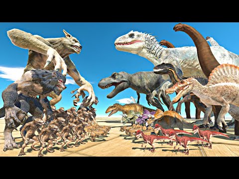 Dinosaurs Fights in Ballista Arena | Werewolf Team vs Indominus Rex - Animal Revolt Battle Simulator