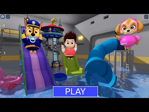 PAW PATROL WATERPARK! CHASE, SKYE PRISON RUN BARRY! #roblox #obby