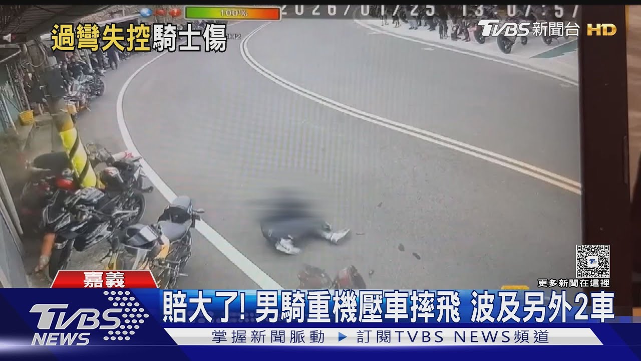 嘉義阿婆灣重機過彎失控! 20歲男「連人帶車噴飛」撞2車送醫