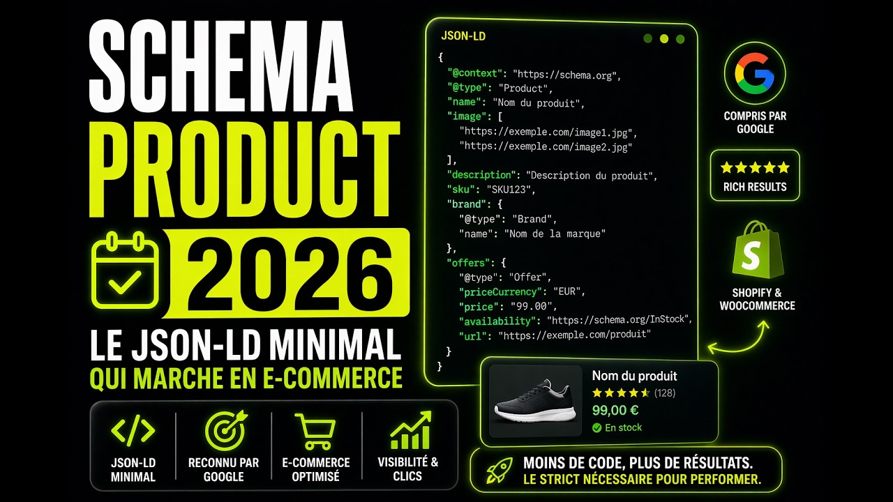 Miniature vidéo : Schema Product 2026 : le JSON-LD minimal qui marche