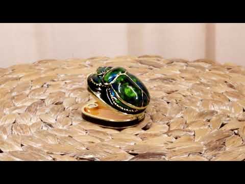 Ebros Ancient Egyptian Pewter Green Scarab Beetle Jewelry Ring Box Symbol of Rebirth