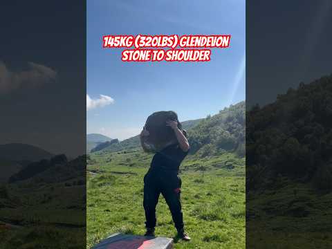 145kg (320lbs) Glendevon stone to shoulder. Natural stone lifting. #stonelifting #strongman #gym