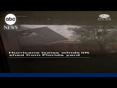 Hurricane Isaias winds lift shed from Florida yard