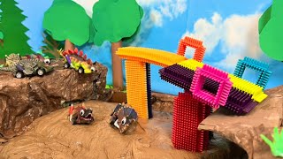 Learn Dinosaur Names - Toy Dinosaur Cars Crash into Slime Mud Pit
