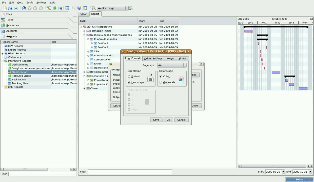 TaskJuggler: exportar a pdf