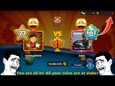 Level 77 vs 661 Table All in 8 Ball Pool - RISKED ALL MY COINS - GamingWithK