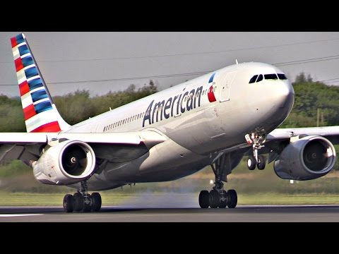 American Airlines A330-243 IMPRESSIVE Landing at Manchester - NOSE UP - MAN Plane Spotting
