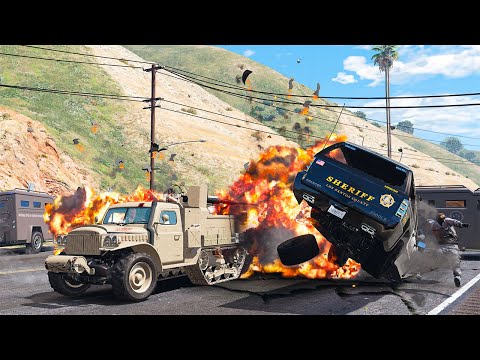 GTA 5 MILITARY VEHICLE HALF-TRACK CRASHES - SUPER CINEMATIC PICTURE WITH SLOW MO ep.57