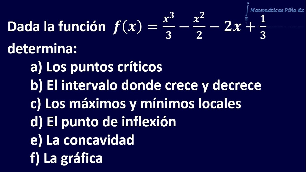 Puntos críticos, crece y decrece, máximos y mínimos locales, inflexión y concavidad de una función 1