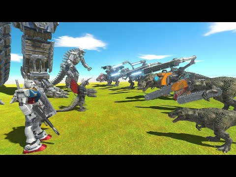 T-REX Evolution vs Kaiju Mechagodzilla Team - Animal Revolt Battle Simulator