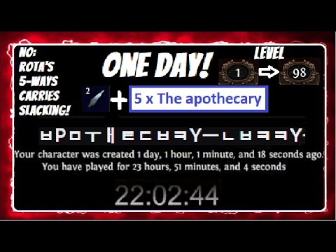 Level 1 to apothecary mageblood in one day! + lvl 98! No rota's 5ways cary or slacking! PoB Included