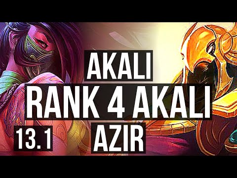 AKALI vs AZIR (MID) | Rank 4 Akali, Quadra, 15/2/3, Legendary, Rank 21 | KR Challenger | 13.1