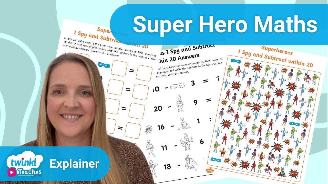 Superheroes I Spy and Subtract within 20 Worksheet