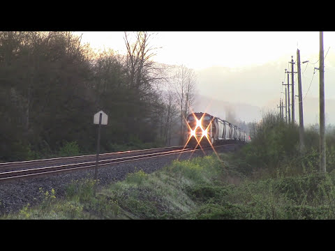 Trains BC 2016: CP Grain Train West W/ DPU Near Mission BC 30MAR16 AC4400CW 9738 Leading