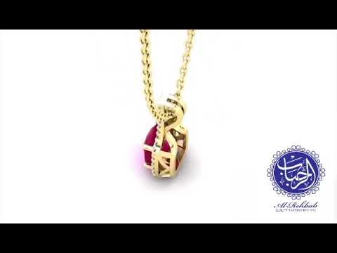 Cushion Cut Ruby Necklace In Silver 925 Rhodium Gold Plated.